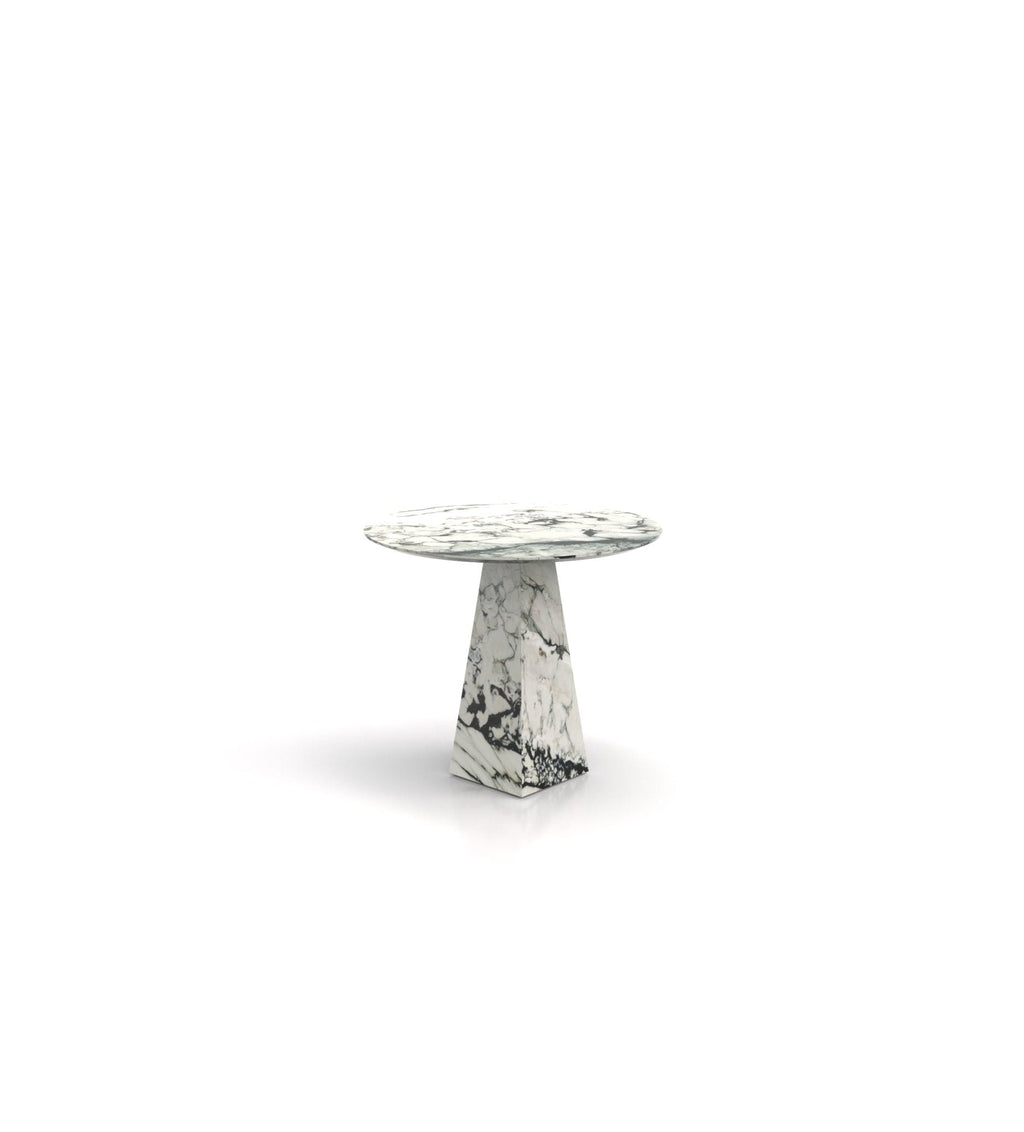 Travertino Marble Round Side Table - Front Angle View | Stonegems