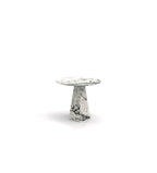 Travertino Marble Round Side Table - Front Angle View | Stonegems