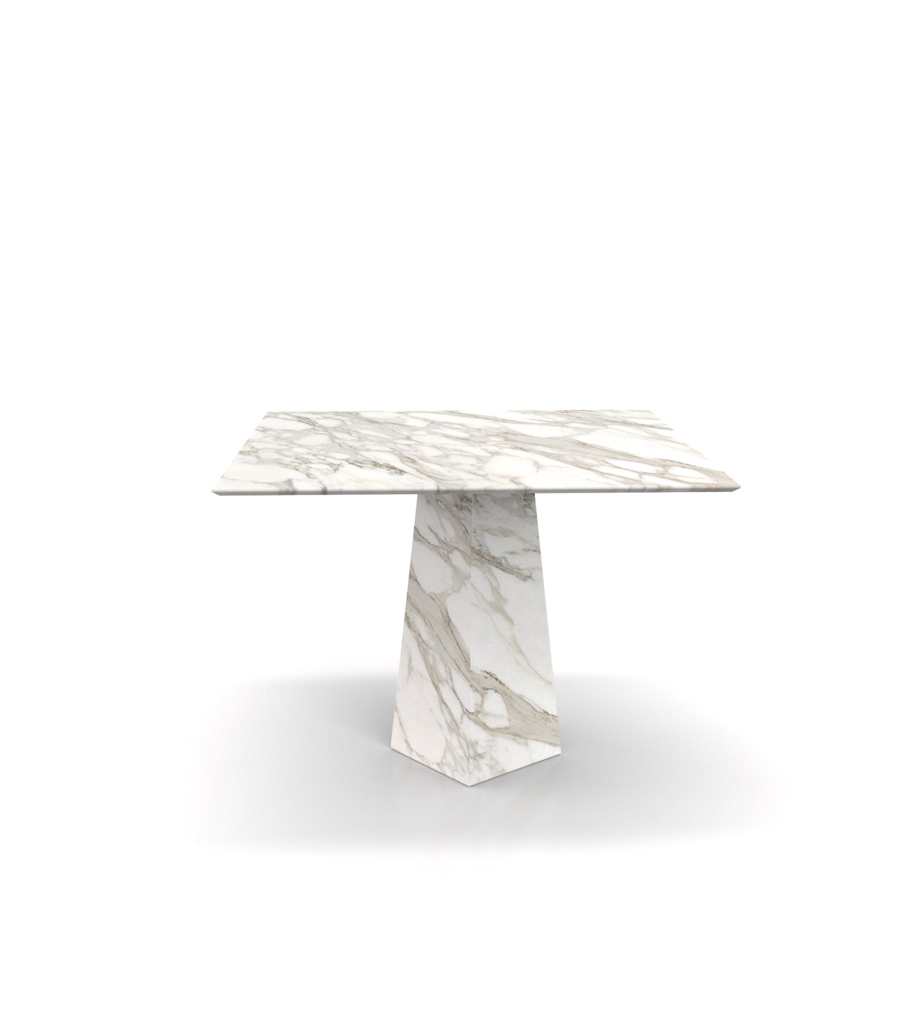 White Marble Copernico Square Dining Table - Side Angle View | Stonegems