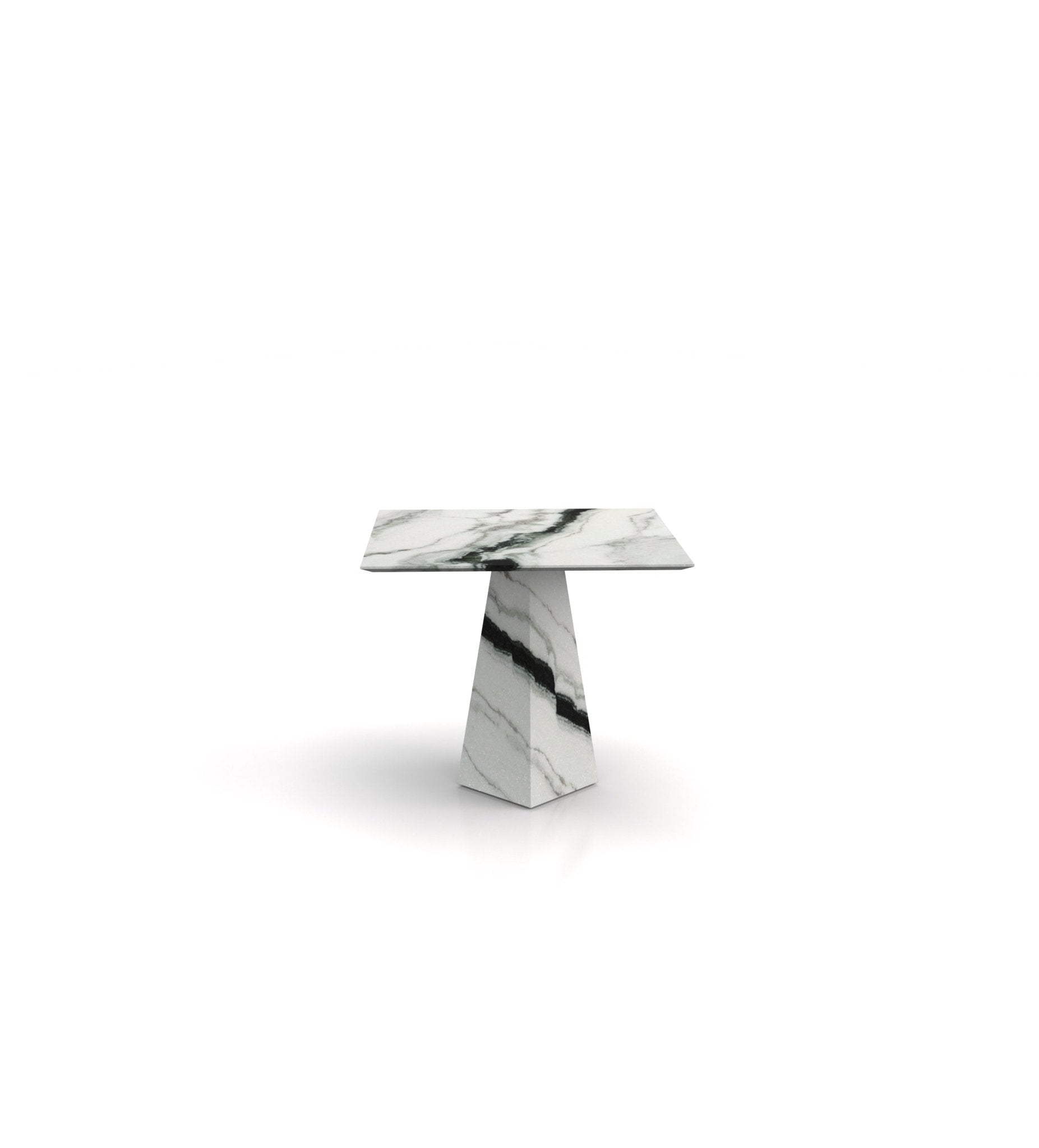 White Marble Copernicus Square End Table - Side View | Stonegems