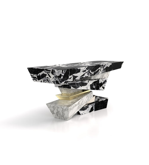 Abstract Marble Stone Modern Console Table - Three Quarter View | Stonegems