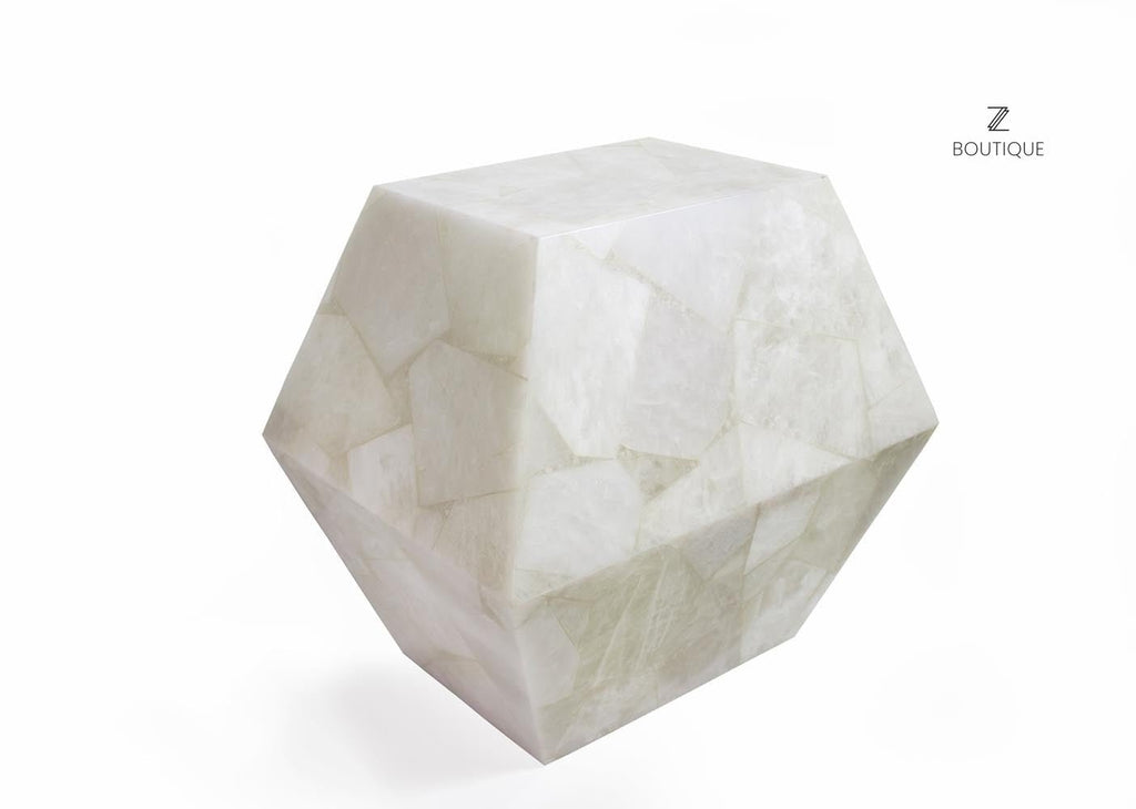 White Quartz Decagon Rex Side Table - Full Studio View | Stonegems