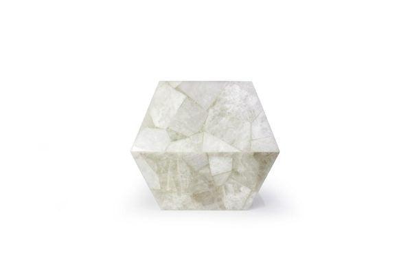 White Quartz Decagon Rex Side Table - Side Profile | Stonegems