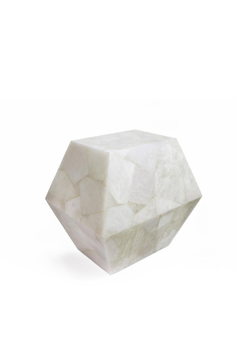 White Quartz Decagon Rex Side Table - Front Angle | Stonegems