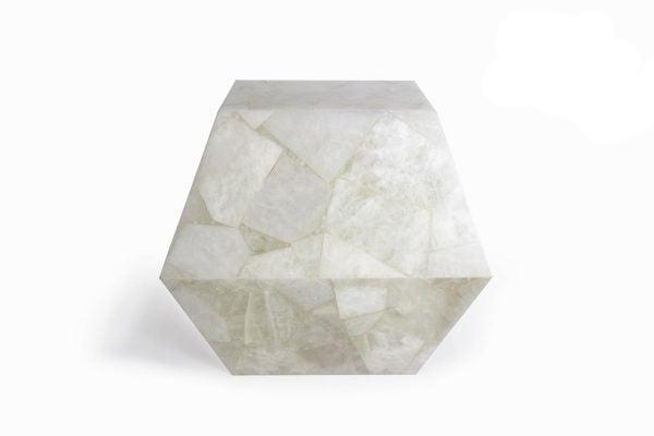 White Quartz Geometric Stone Side Table - Three Quarter View | Stonegems