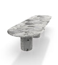 White Van Goh Marble Oval Dining Table - Angle View with Fluted Base | Stonegems