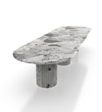 White Van Goh Marble Oval Dining Table - Angle View with Fluted Base | Stonegems