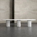 White Marble Oval Dining Table - Fluted Pedestal Detail | Stonegems