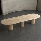 Beige Travertine Oval Dining Table - Perspective View | Stonegems