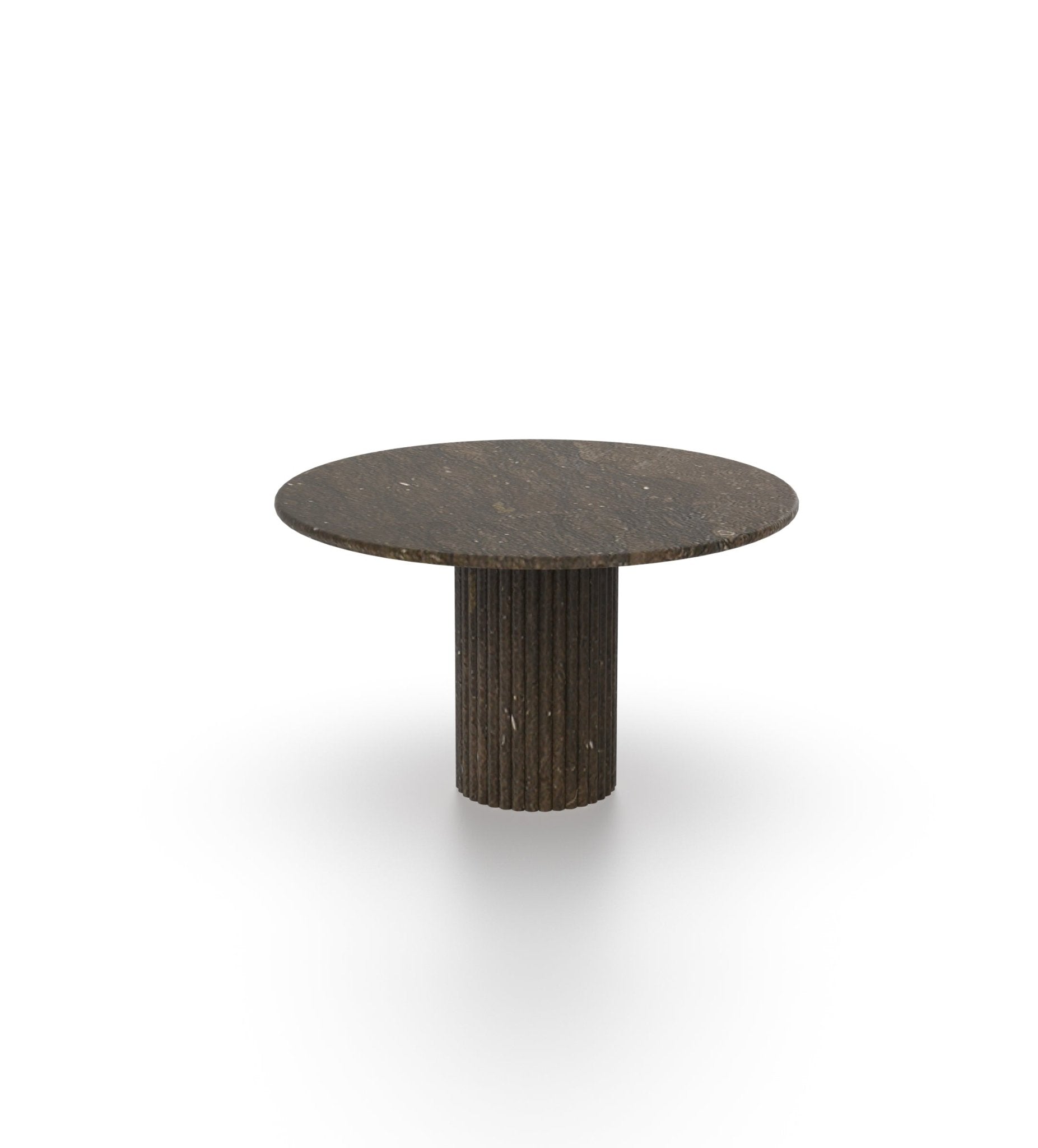Dark Brown Marble Round Dining Table Fluted Base - Side Profile | Stonegems