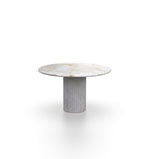 Cream Marble Round Dining Table with Fluted Pedestal Base - Side View | Stonegems