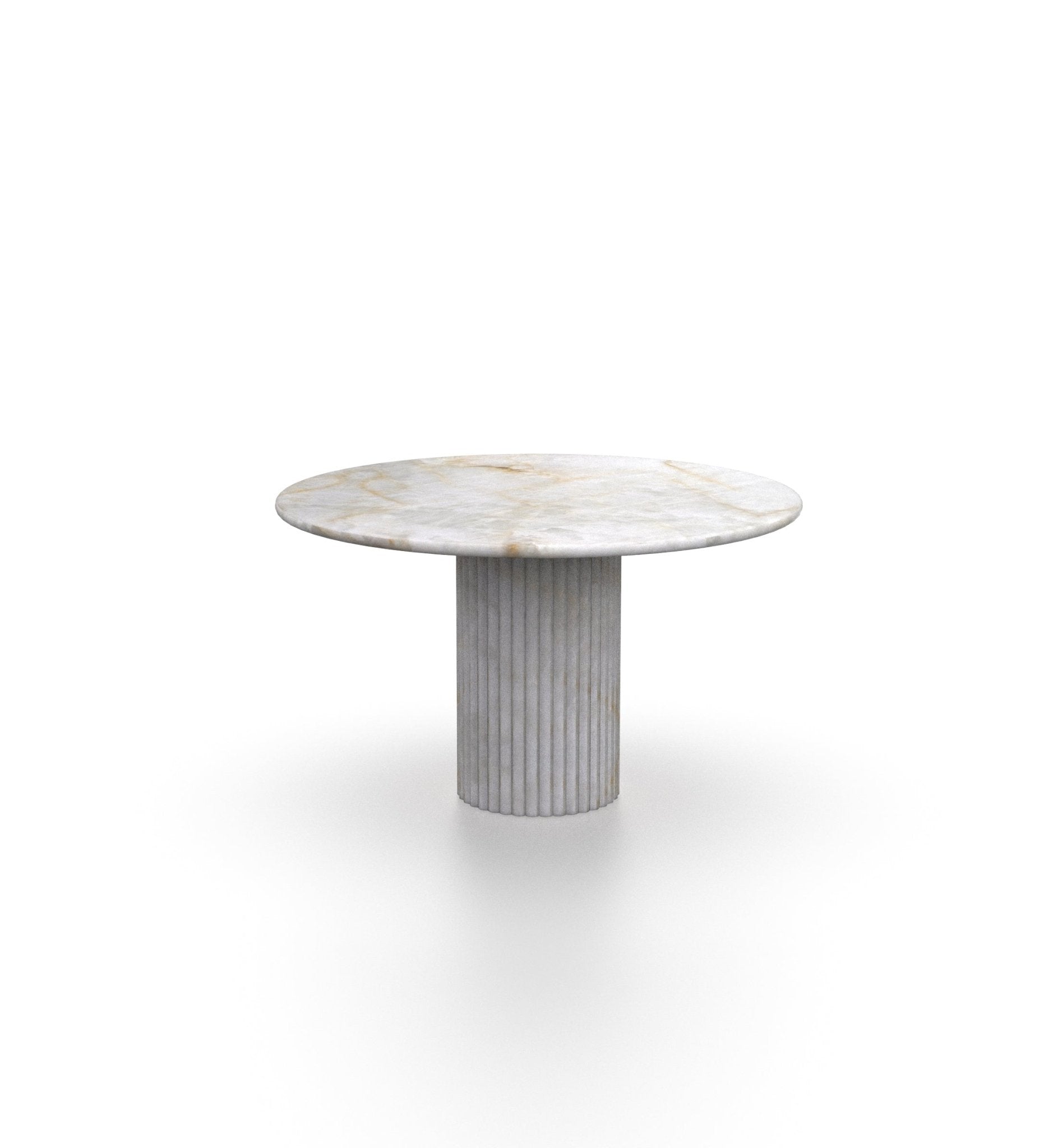 Cream Marble Round Dining Table with Fluted Pedestal Base - Side View | Stonegems