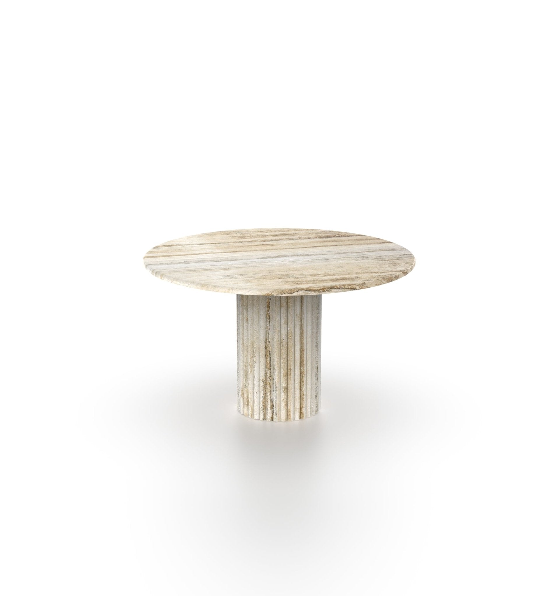 Cream Travertine Round Dining Table Fluted Column Base - Side View | Stonegems