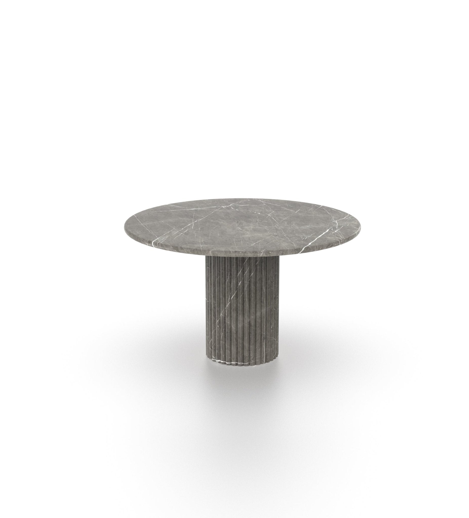 Pietra Grey Marble Round Dining Table White Veins - Three Quarter View | Stonegems
