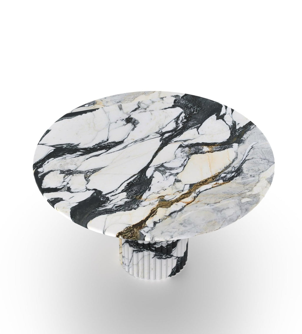 Calacatta Marble Round Dining Table Black White Veining - Top View | Stonegems