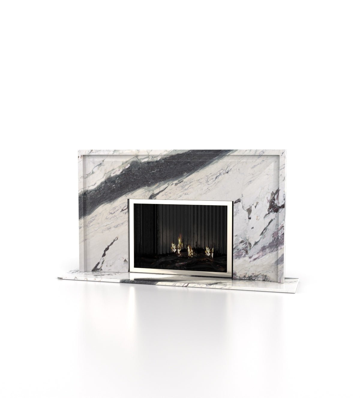 Panda White Marble Eros Fireplace - Angled View | Stonegems