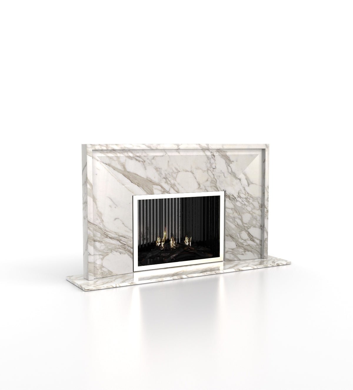 White Calacatta Marble Eros Fireplace - Three Quarter View | Stonegems