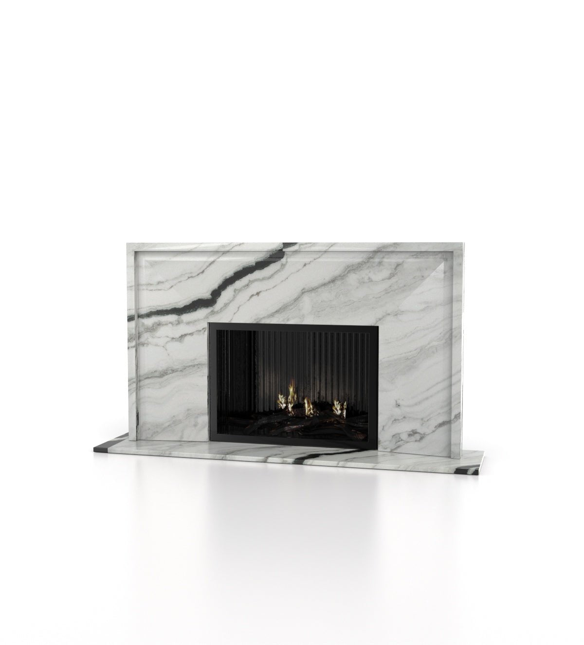 White Calacatta Marble Eros Fireplace - Left Side View | Stonegems