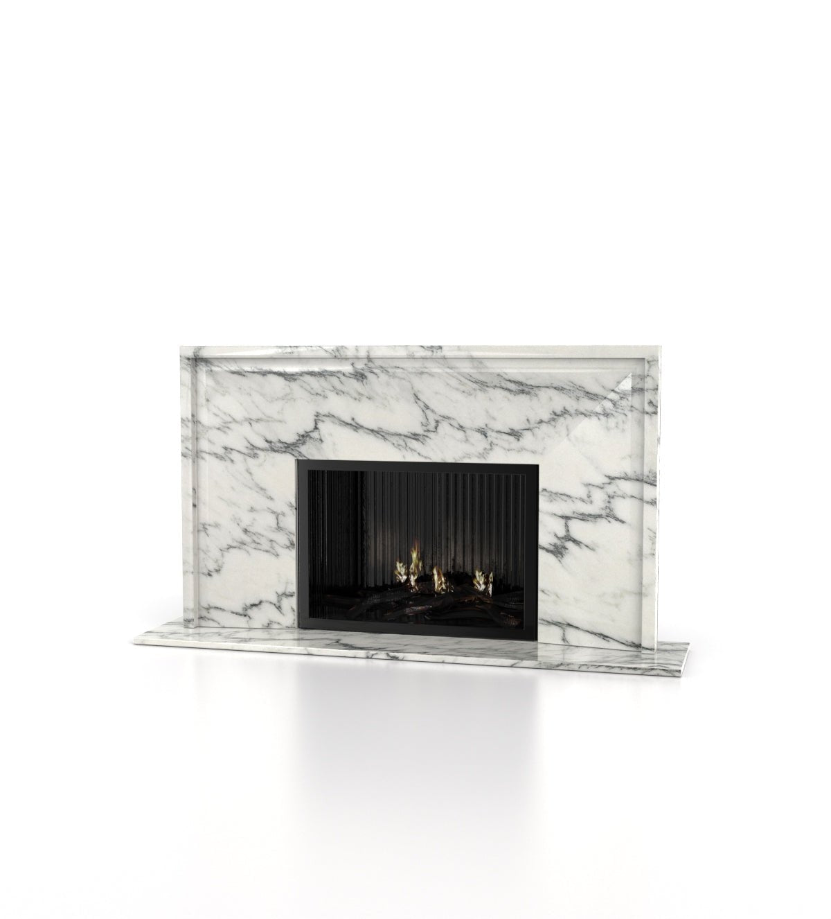 Calacatta Extra Marble Eros Fireplace - Wide Front View | Stonegems