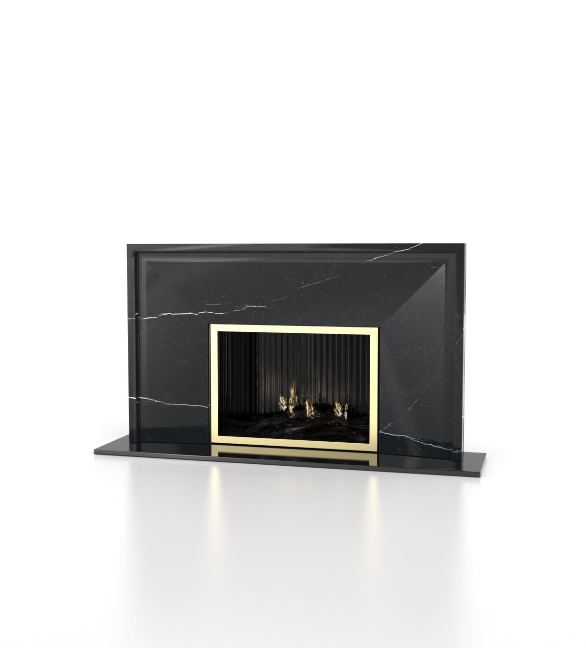 Black Nero Marquina Marble Eros Fireplace - Front View | Stonegems