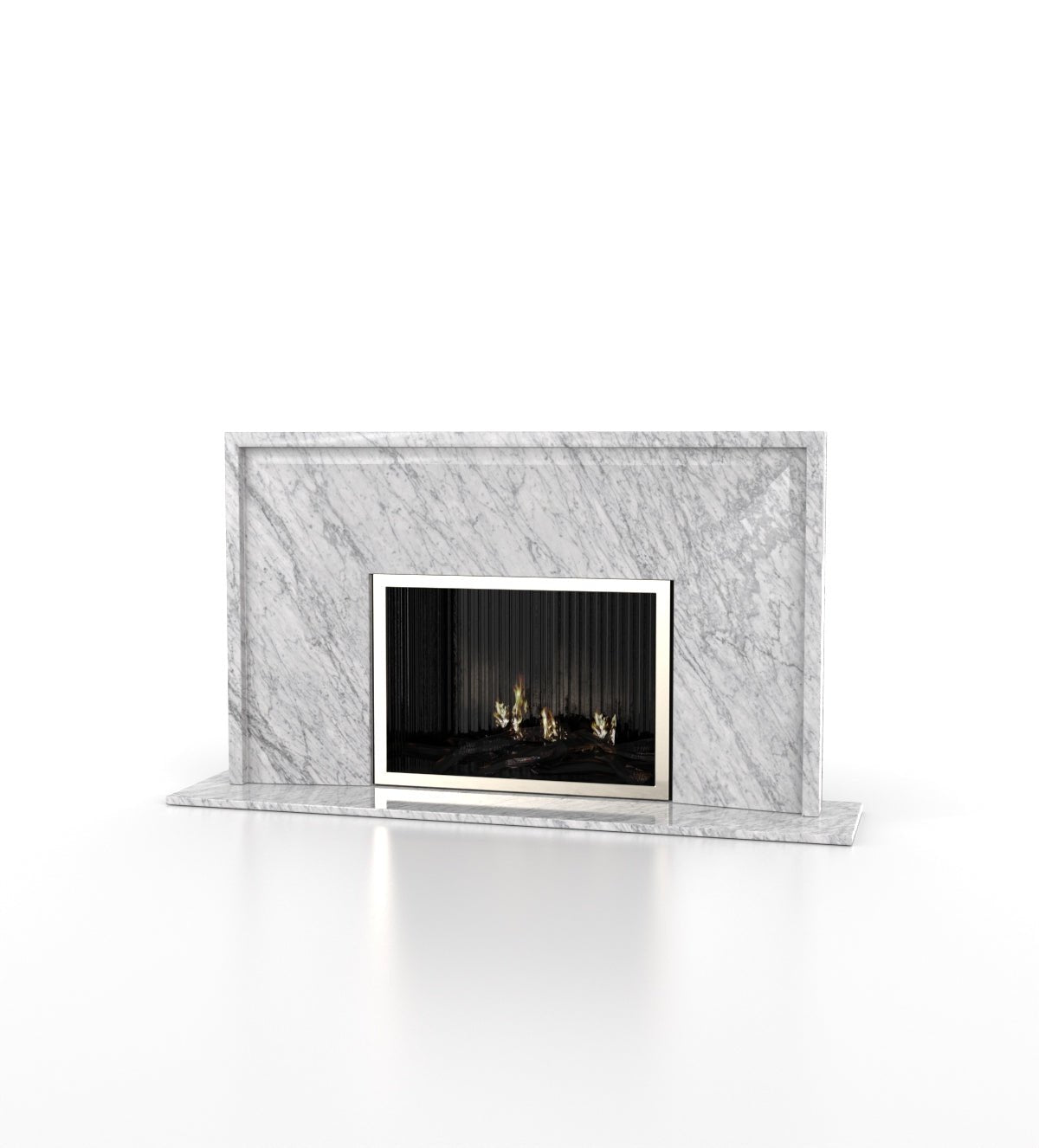 White Carrara Marble Eros Fireplace - Front View | Stonegems
