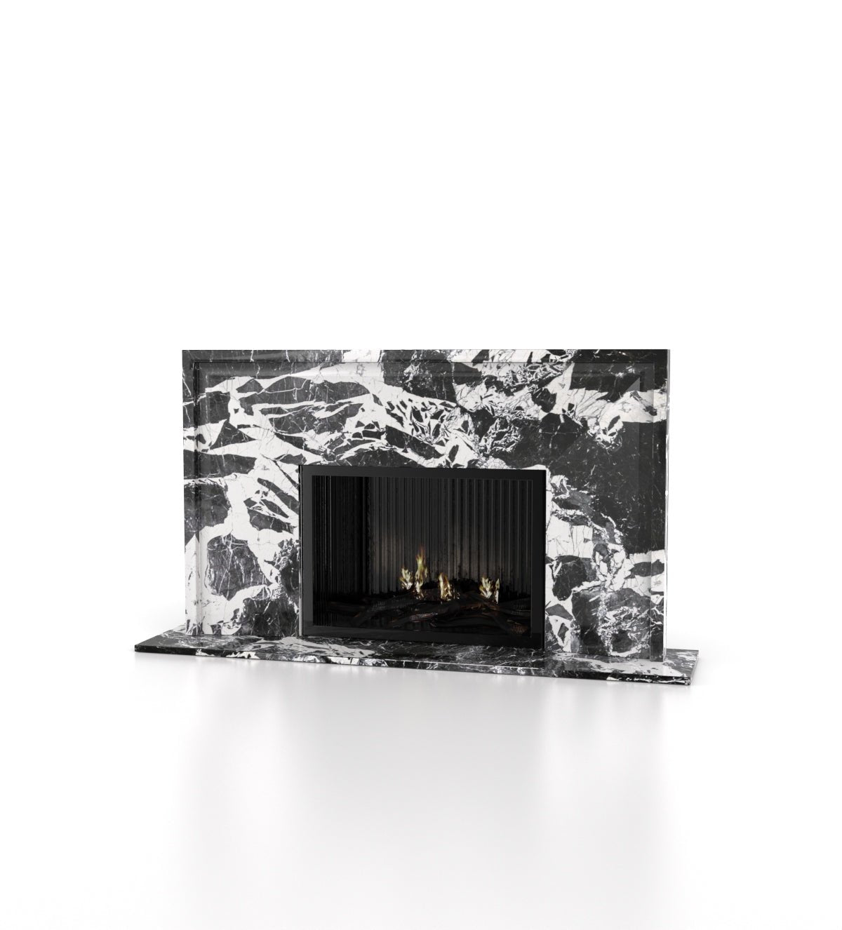 Black Breccia Marble Eros Fireplace - Front View | Stonegems