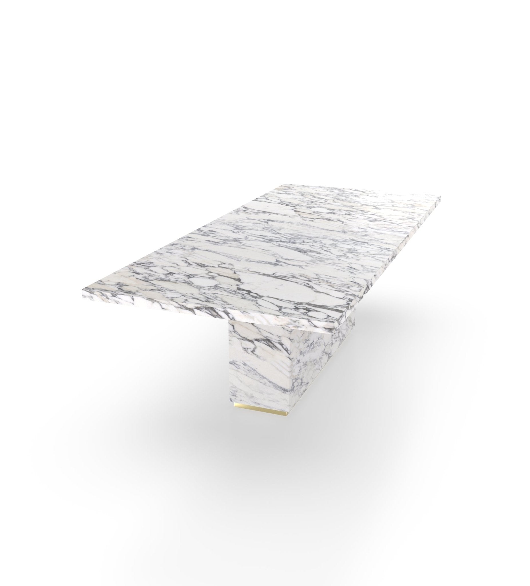 White Marble Firenze Dining Table with Gold Base Accent - Perspective View | Stonegems