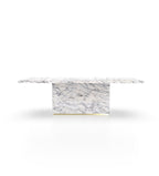 White Marble Firenze Dining Table with Gold Accent - Front View | Stonegems