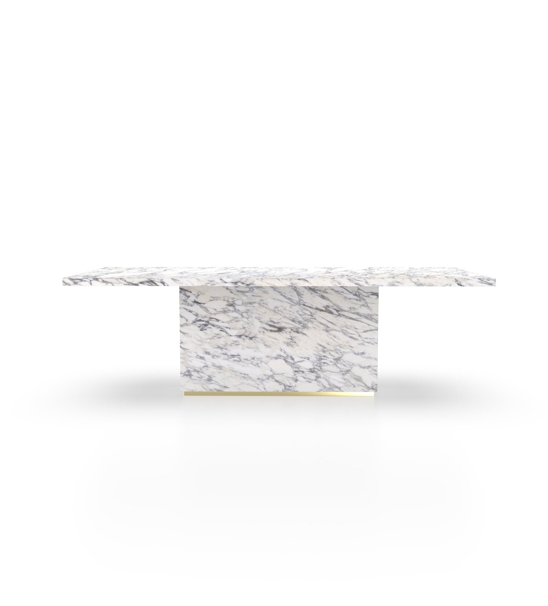 White Marble Firenze Dining Table with Gold Accent - Front View | Stonegems
