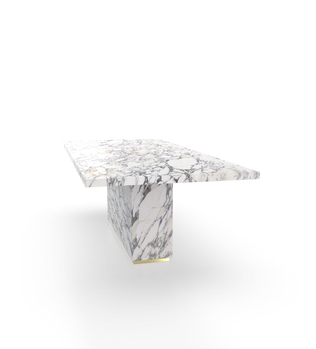 White Marble Firenze Dining Table with Plinth Base - Three Quarter View | Stonegems
