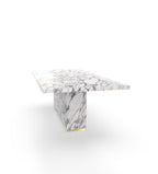 White Marble Firenze Dining Table with Plinth Base - Three Quarter View | Stonegems