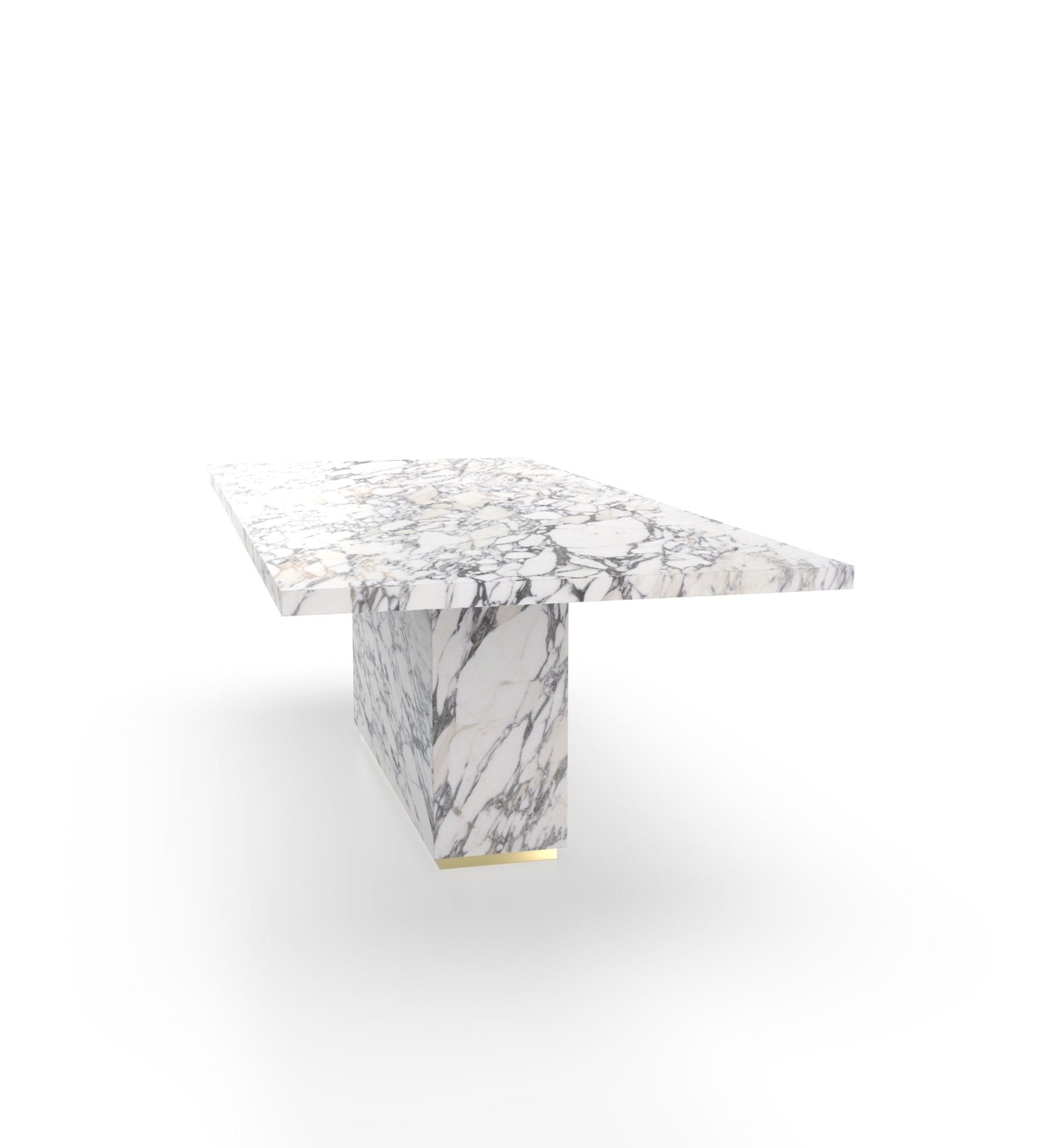White Marble Firenze Dining Table with Plinth Base - Three Quarter View | Stonegems