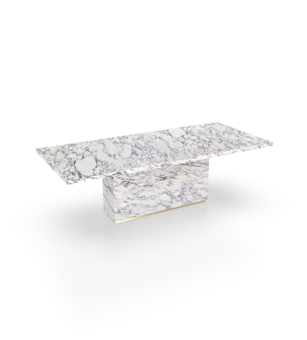White Marble Firenze Dining Table with Gold Accent - Side Angle | Stonegems