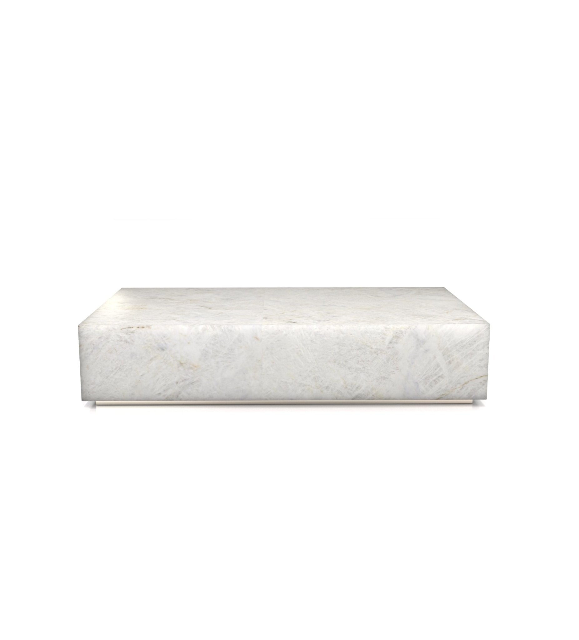 White Carrara Marble Plinth Coffee Table with Subtle Veining - Front View | Stonegems