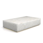 White Marble Firenze Rectangular Plinth Coffee Table with Brass Base - Three Quarter View | Stonegems