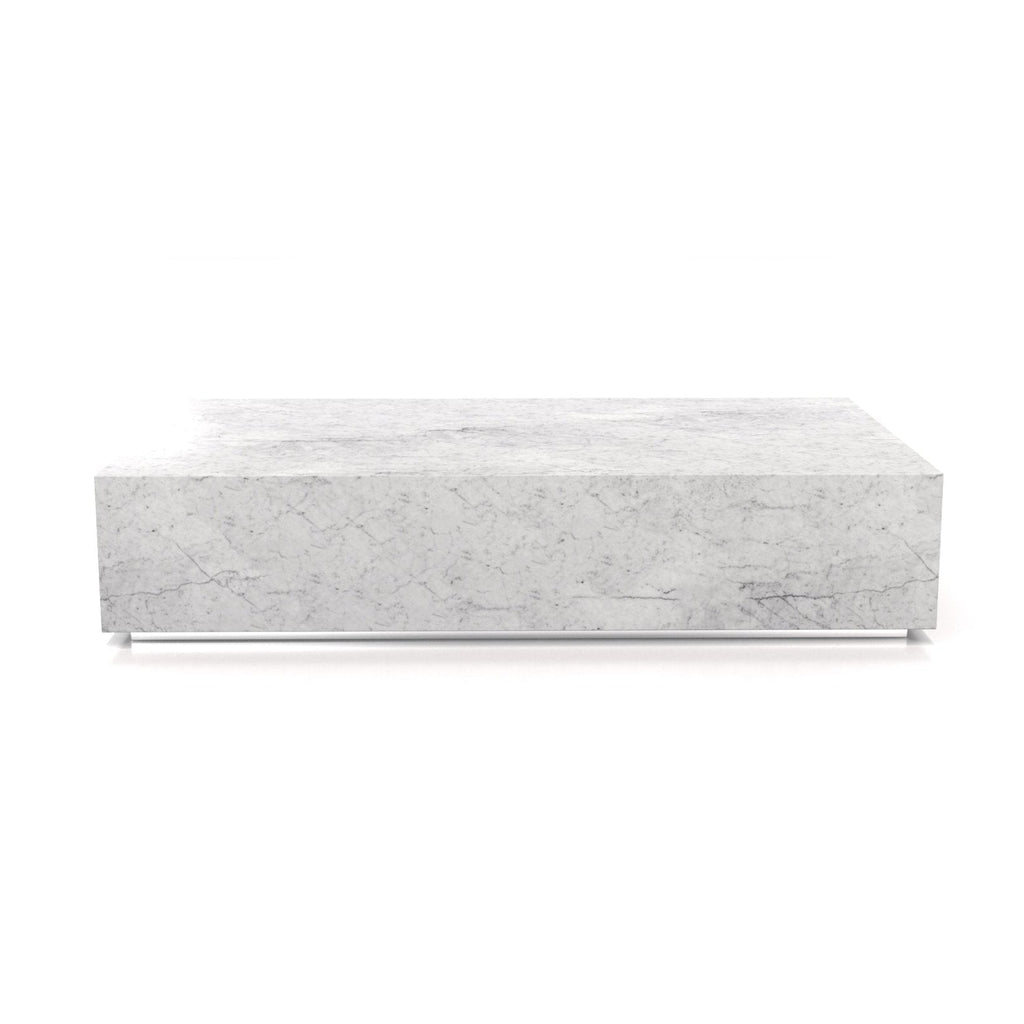White Marble Firenze Plinth Coffee Table with Chrome Base - Front View | Stonegems