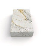 Calacatta Marble Plinth Coffee Table with Gold Veining - Top Detail View | Stonegems