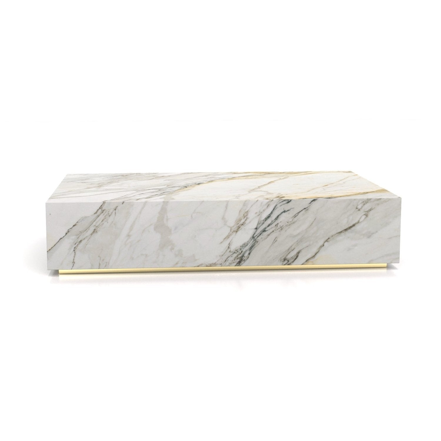 White Marble Firenze Coffee Table with Veined Pattern - Side Profile View | Stonegems