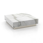 Calacatta Marble Square Plinth Coffee Table - Side Profile View | Stonegems