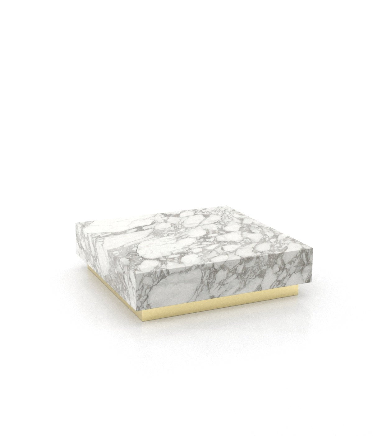 Arabescato Marble Coffee Table - Brass Base Three Quarter View | Stonegems