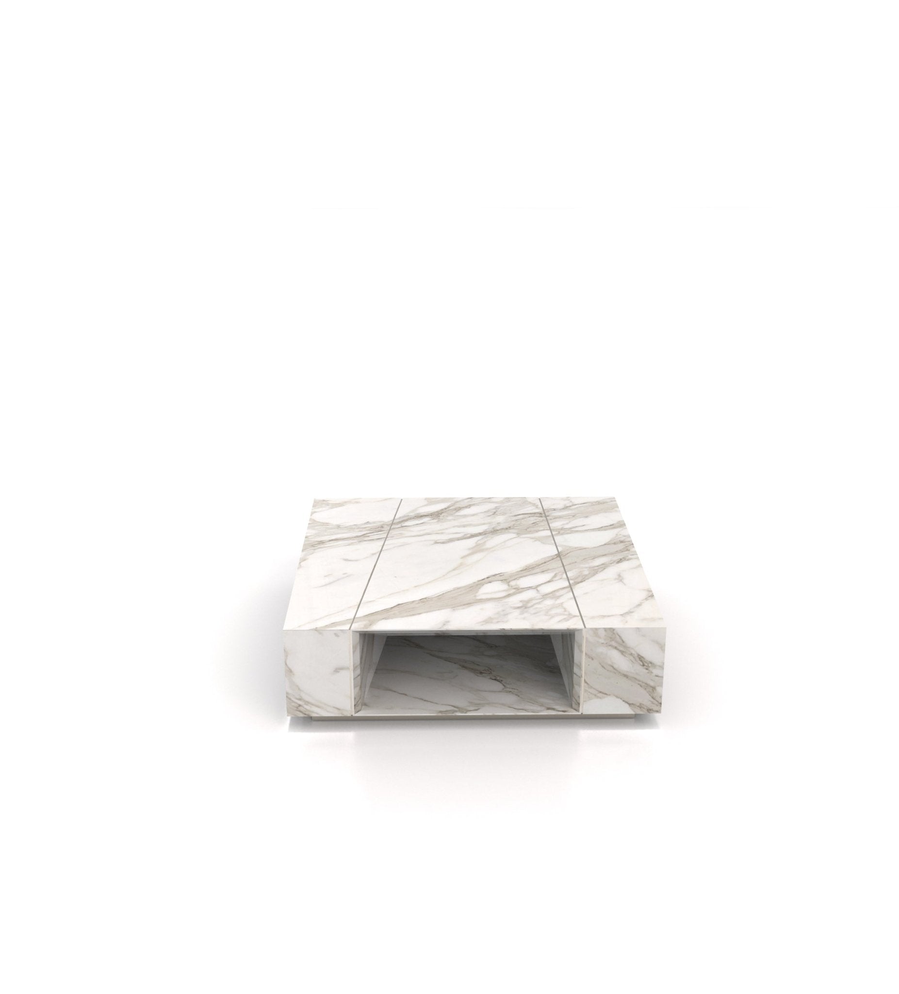 Square Marble Stone Plinth Modern Coffee Table with Storage
