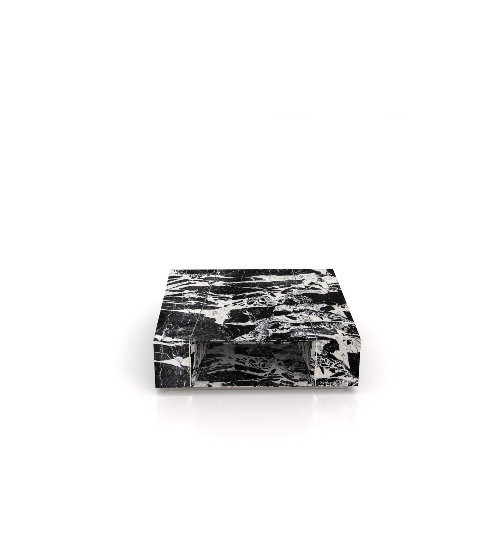 Square Marble Stone Plinth Modern Coffee Table with Storage