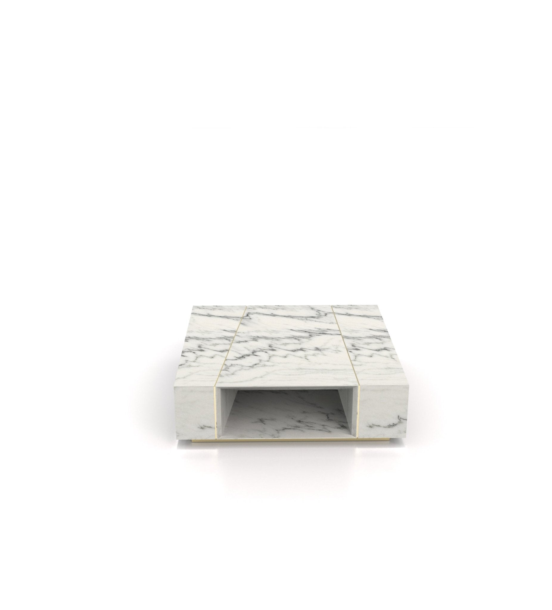 Square Marble Stone Plinth Modern Coffee Table with Storage