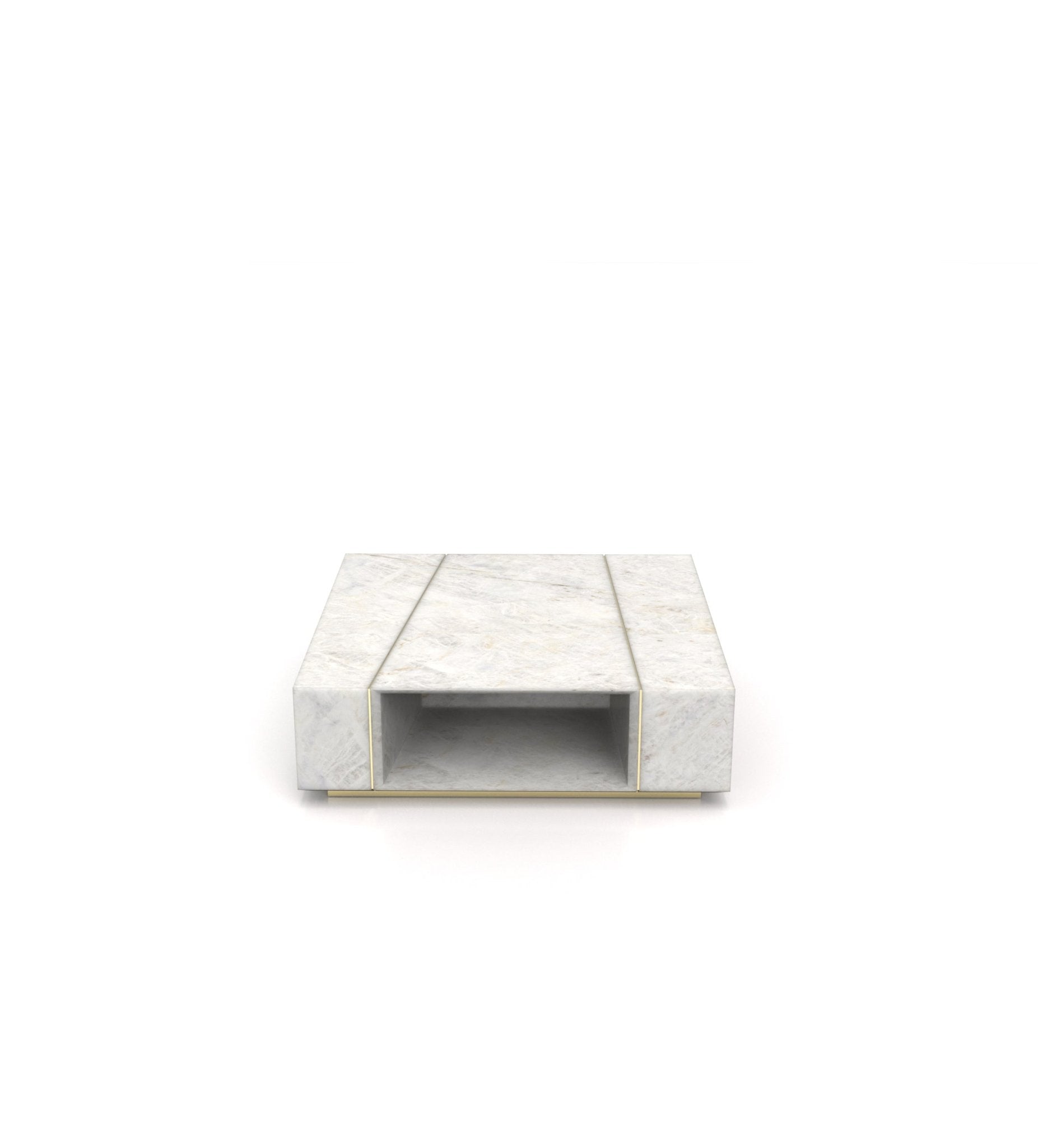 Square Marble Stone Plinth Modern Coffee Table with Storage