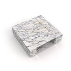 Bianco Carrara Marble Galilei Coffee Table - Top Angle with Brass Inlay Details | Stonegems