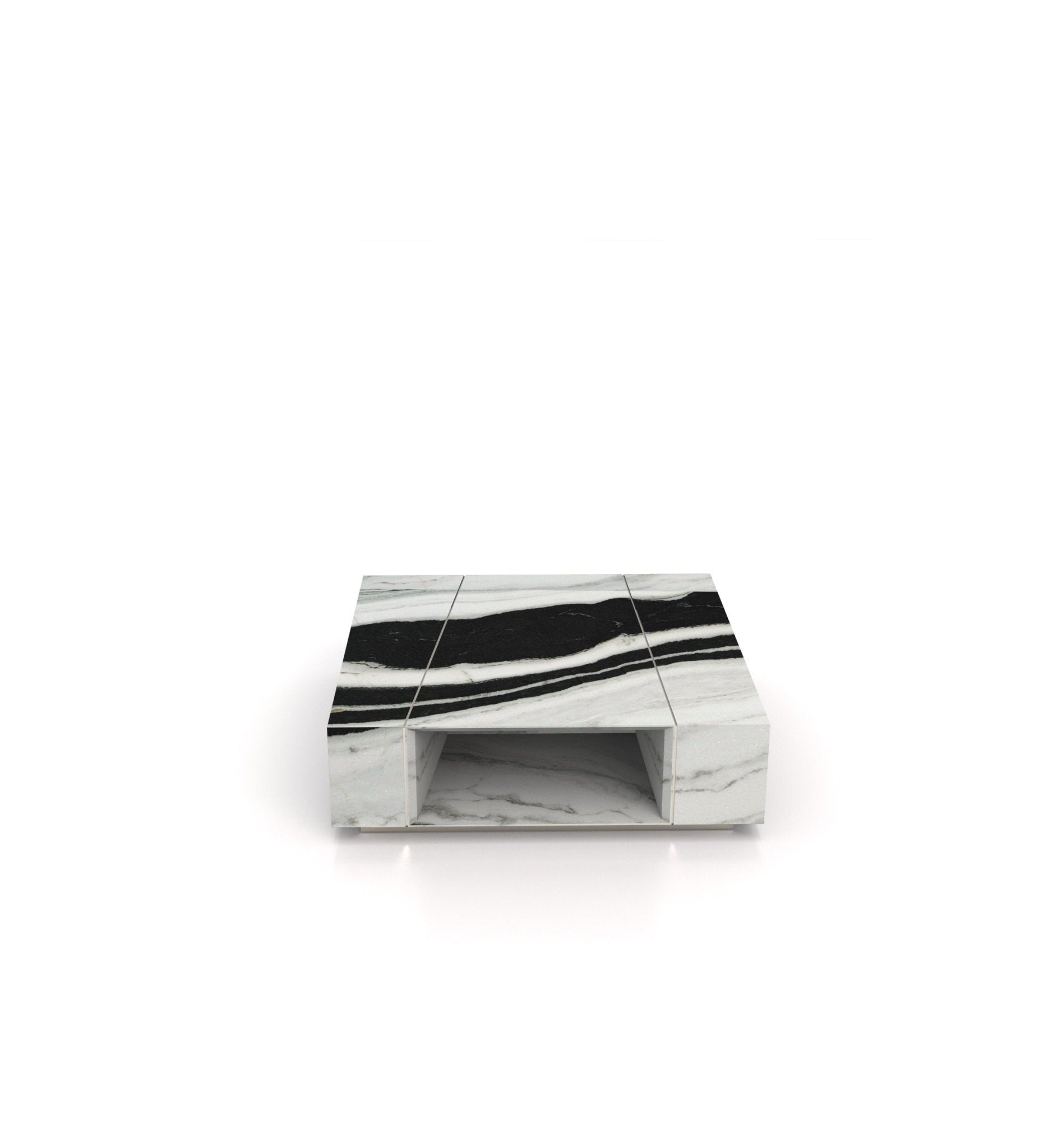 Square Marble Stone Plinth Modern Coffee Table with Storage
