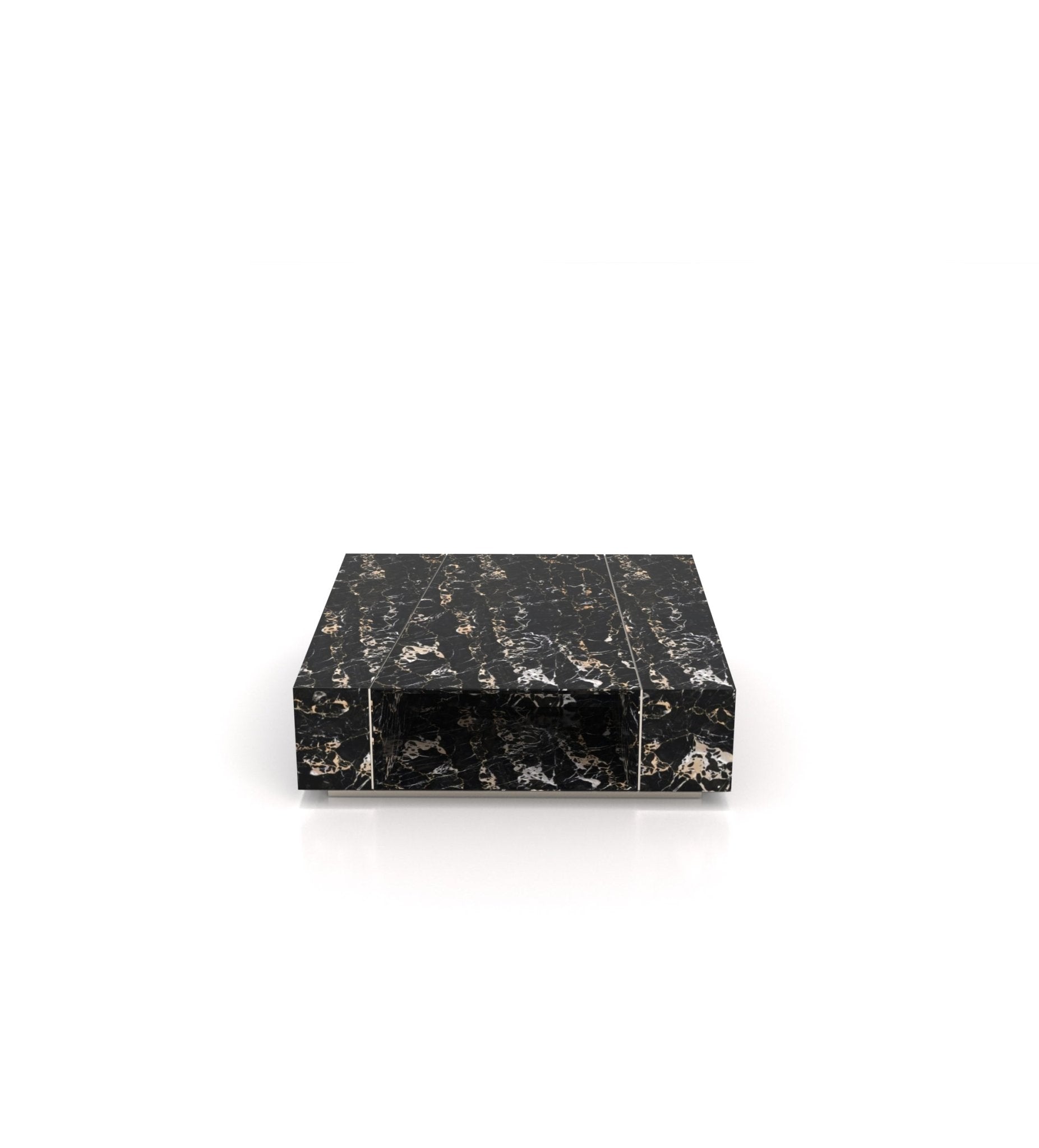 Square Marble Stone Plinth Modern Coffee Table with Storage