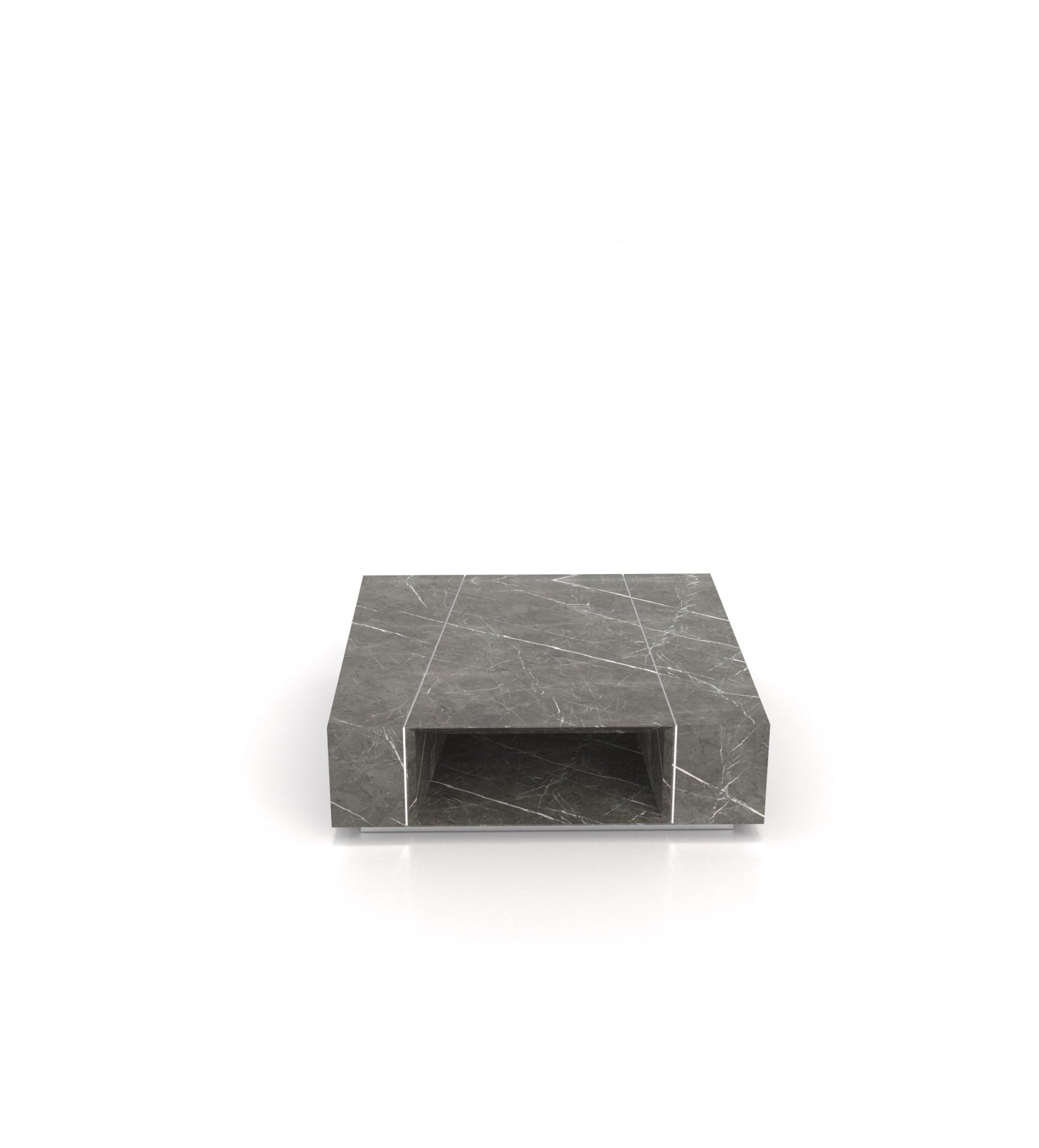 Square Marble Stone Plinth Modern Coffee Table with Storage