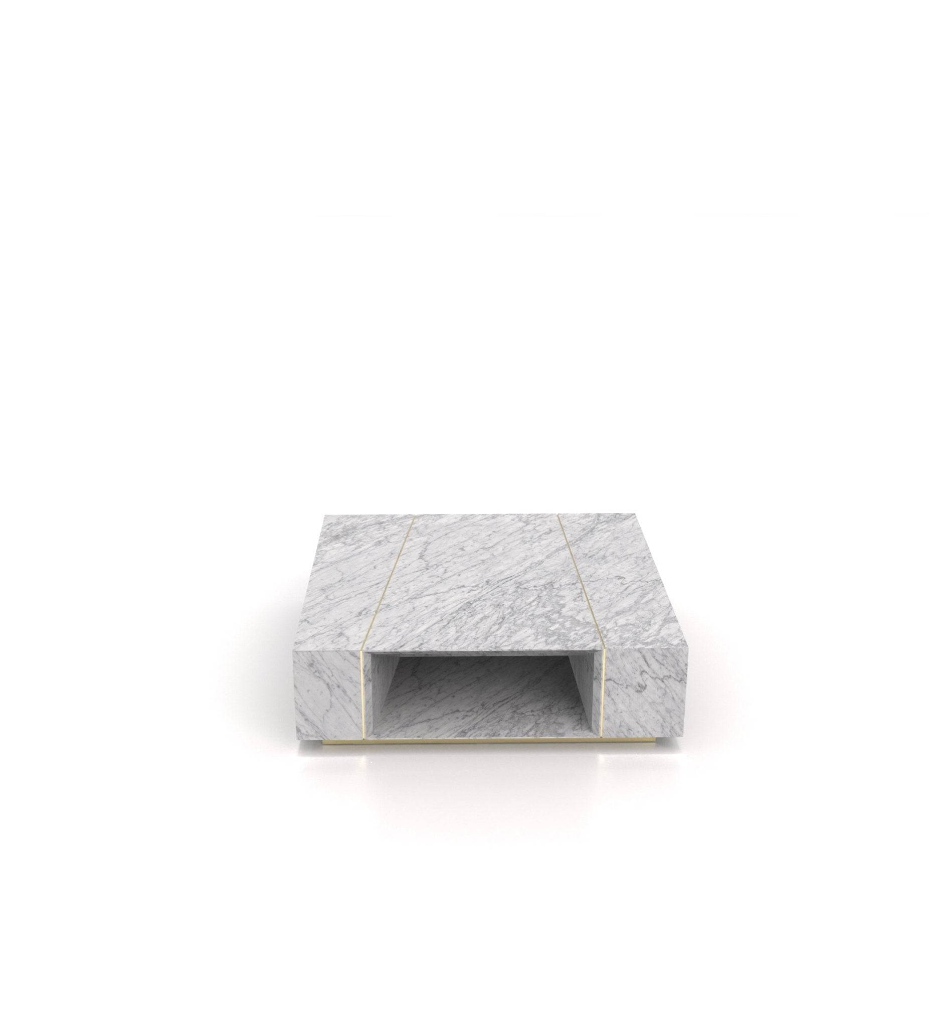 Bianco Carrara Marble Square Coffee Table - Front Profile with Storage Opening | Stonegems