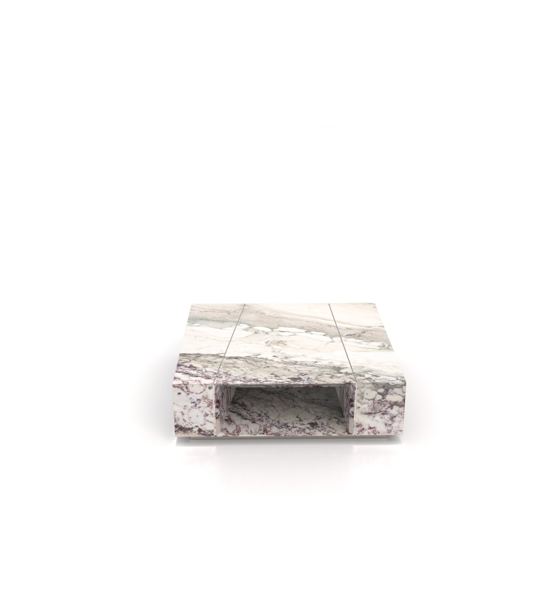 Square Marble Stone Plinth Modern Coffee Table with Storage